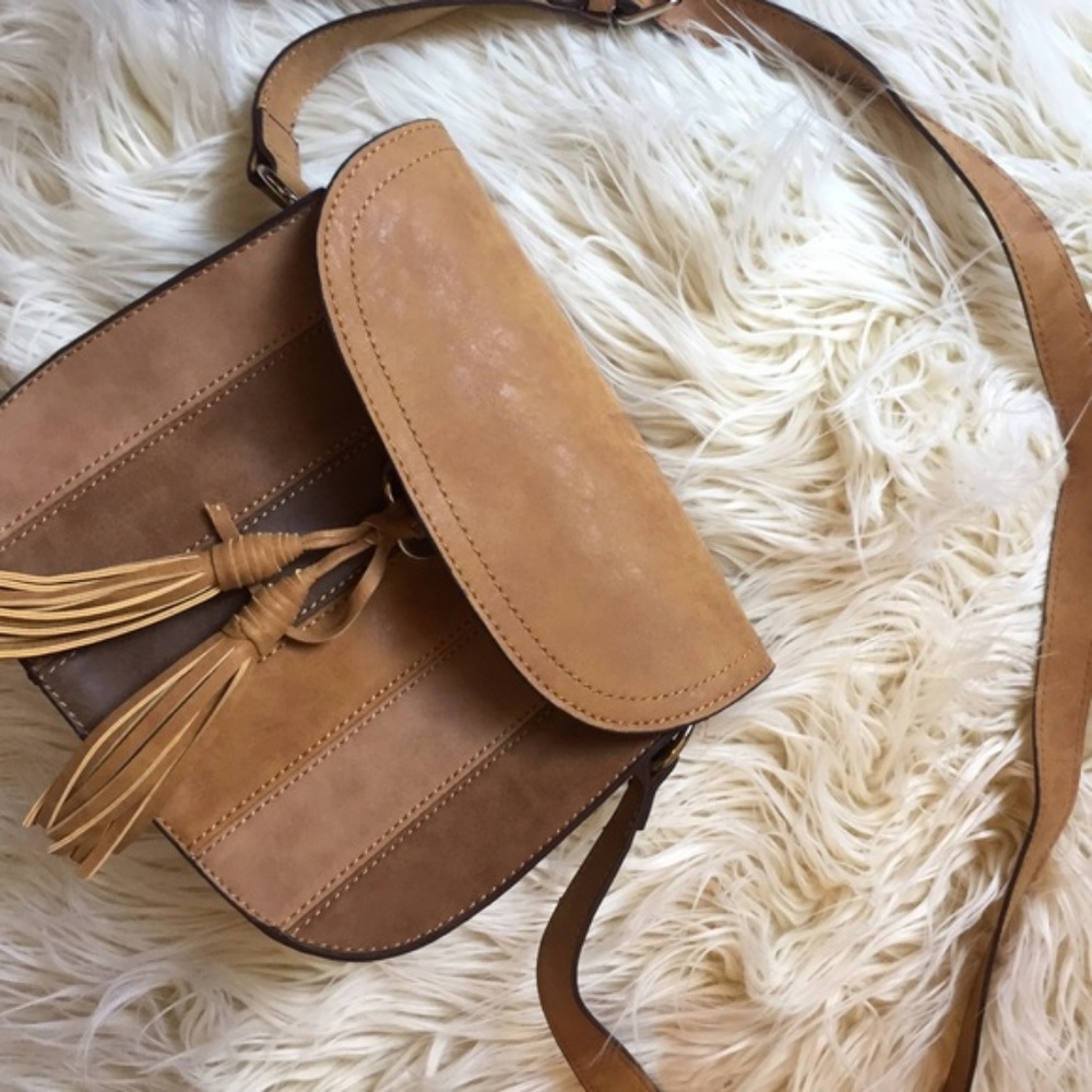 DOLCE VITA Camel Suede Crossbody Saddle Bag